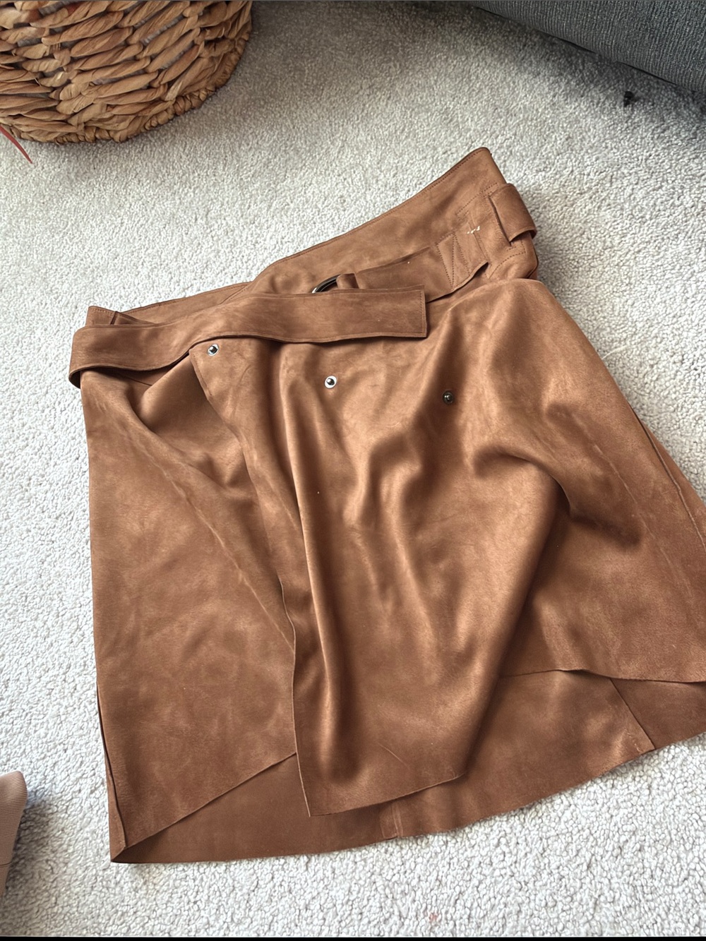 Astr Asymmetrical Wrap Skirt in Camel Brown